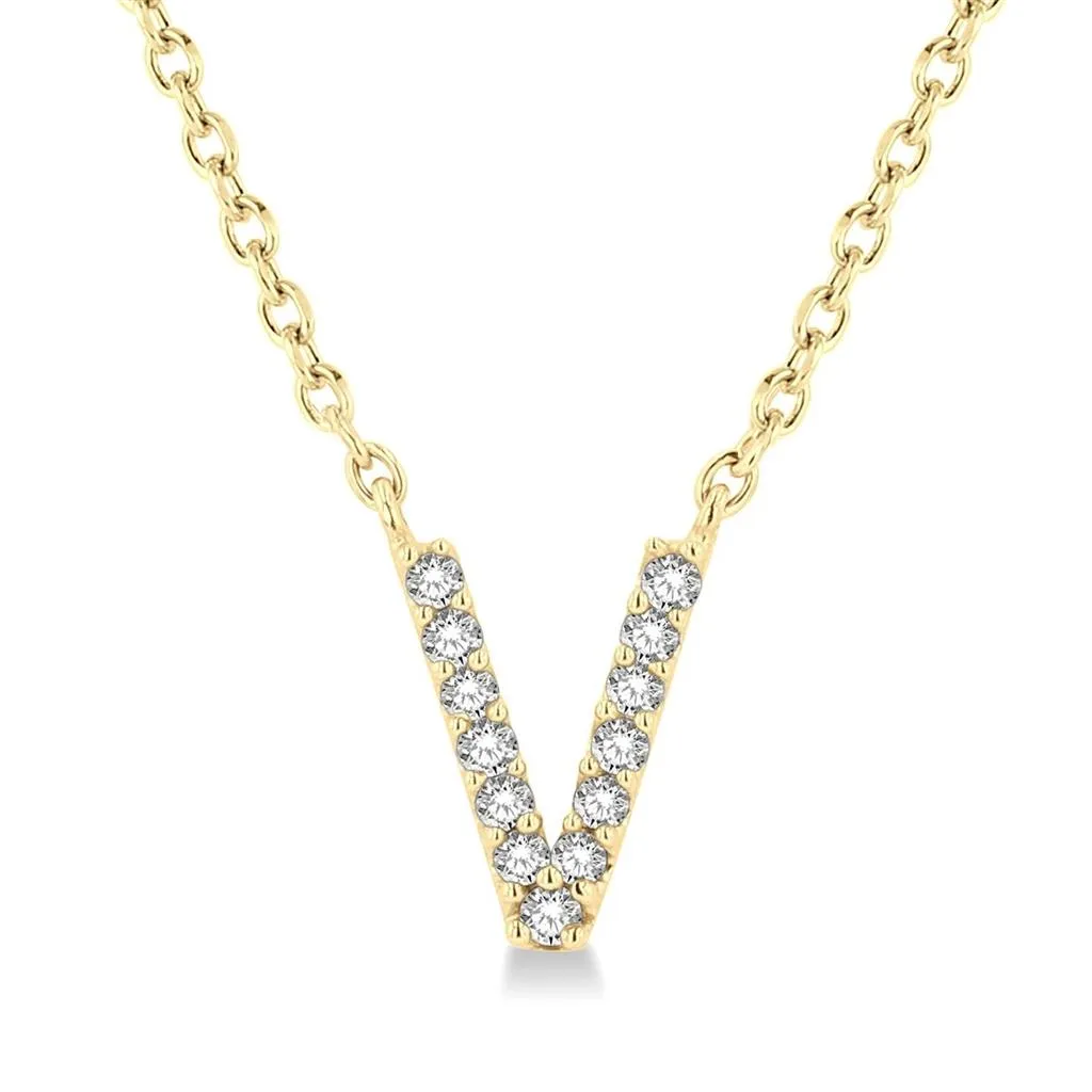 10K Yellow Gold V Initial Diamond Necklace 