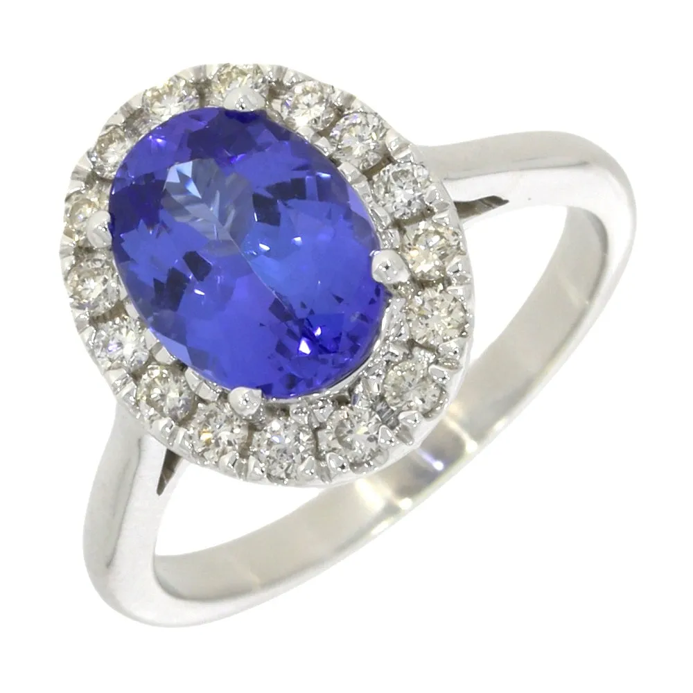 14ct White Gold 1.87cts Tanzanite and 0.35cts Diamond Cluster Ring 