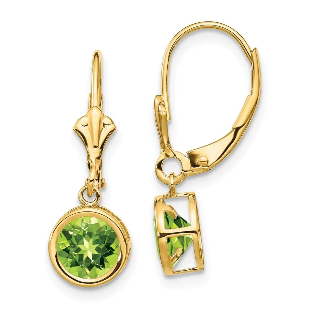 14k 6mm Peridot Leverback Earrings 