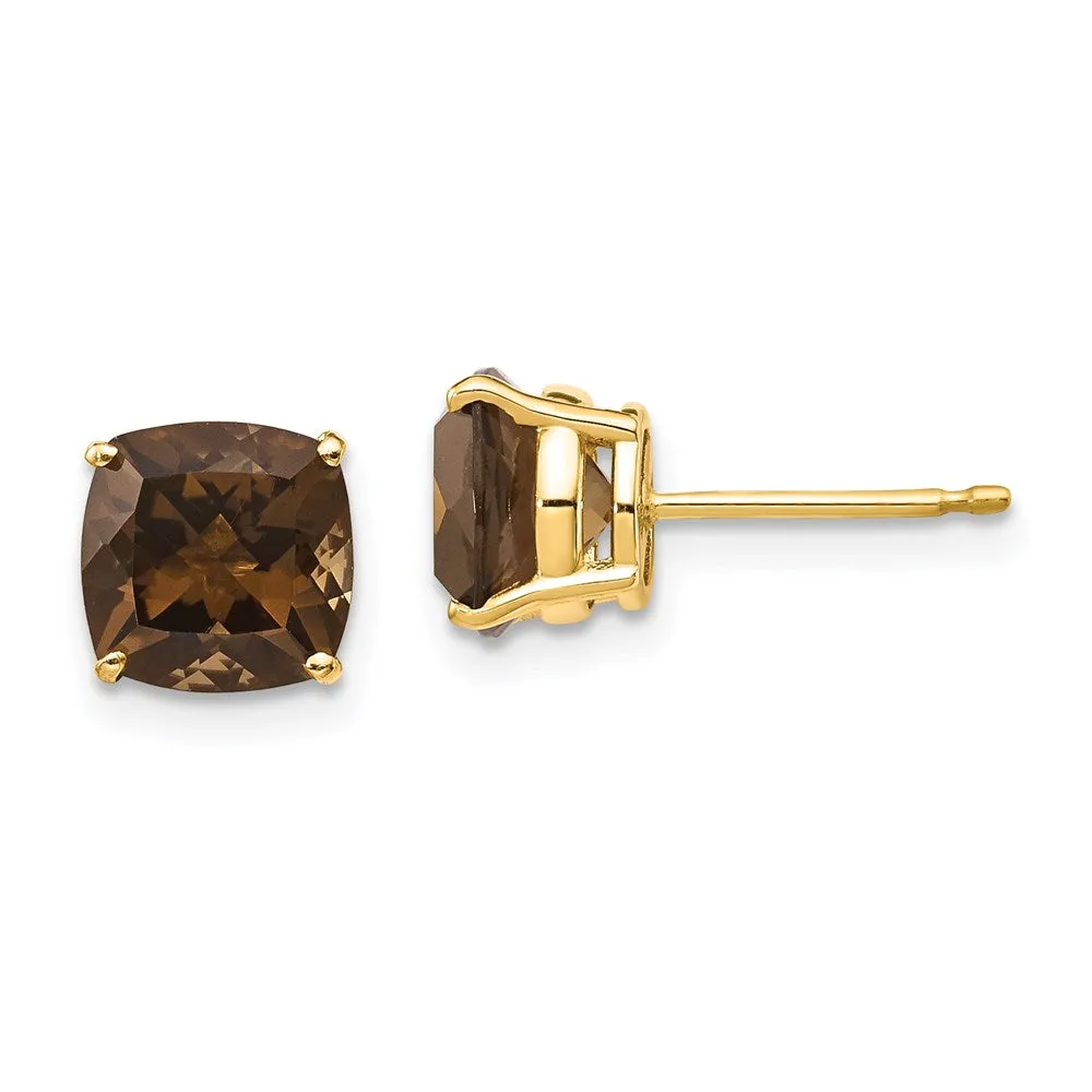 14k 7mm Cushion Smoky Quartz Earring 