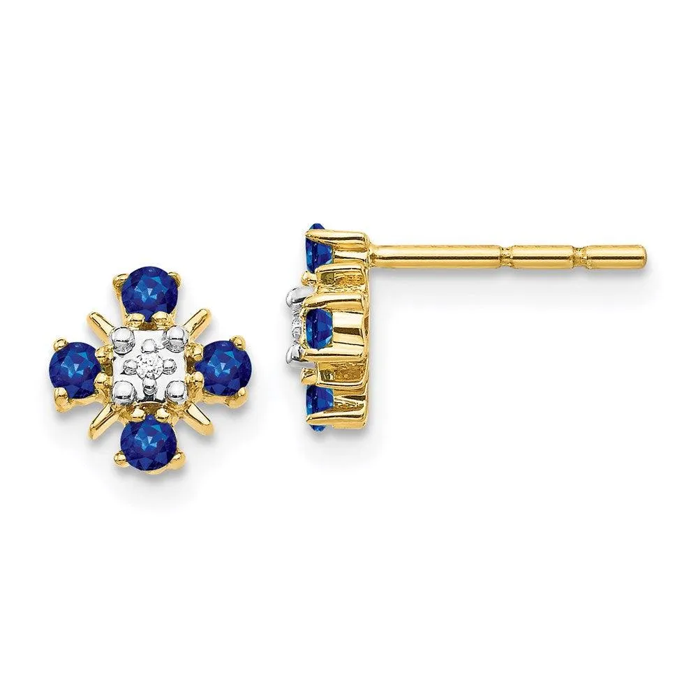14k Gold Blue Sapphire & Diamond Post Earrings 