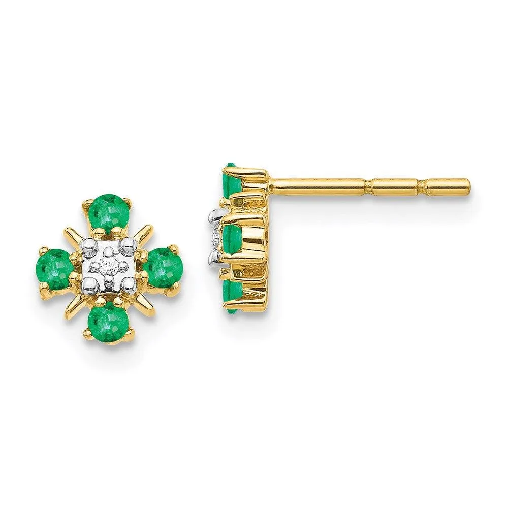 14k Gold Emerald & Diamond Post Earrings 
