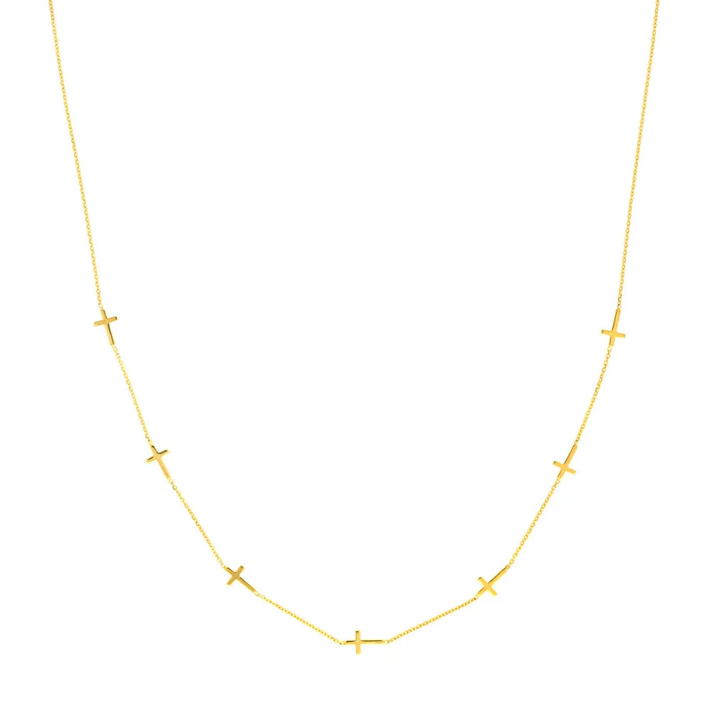 14k Gold Mini Crosses Station Necklace 