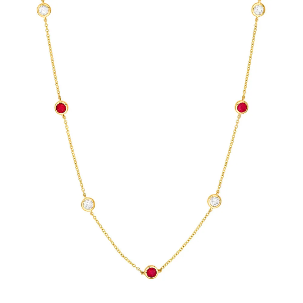 14k Gold Ruby and Diamond Station Necklace 