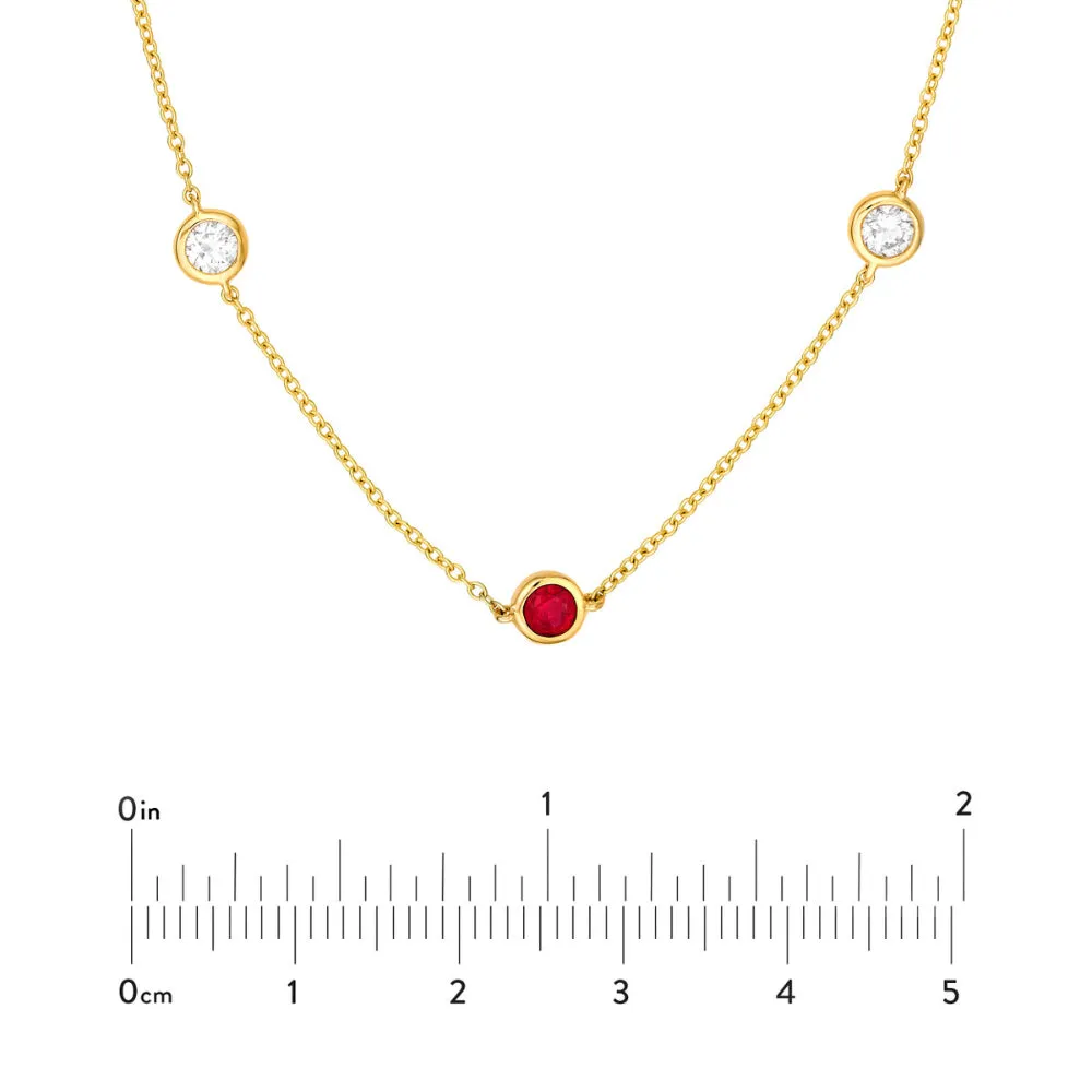14k Gold Ruby and Diamond Station Necklace