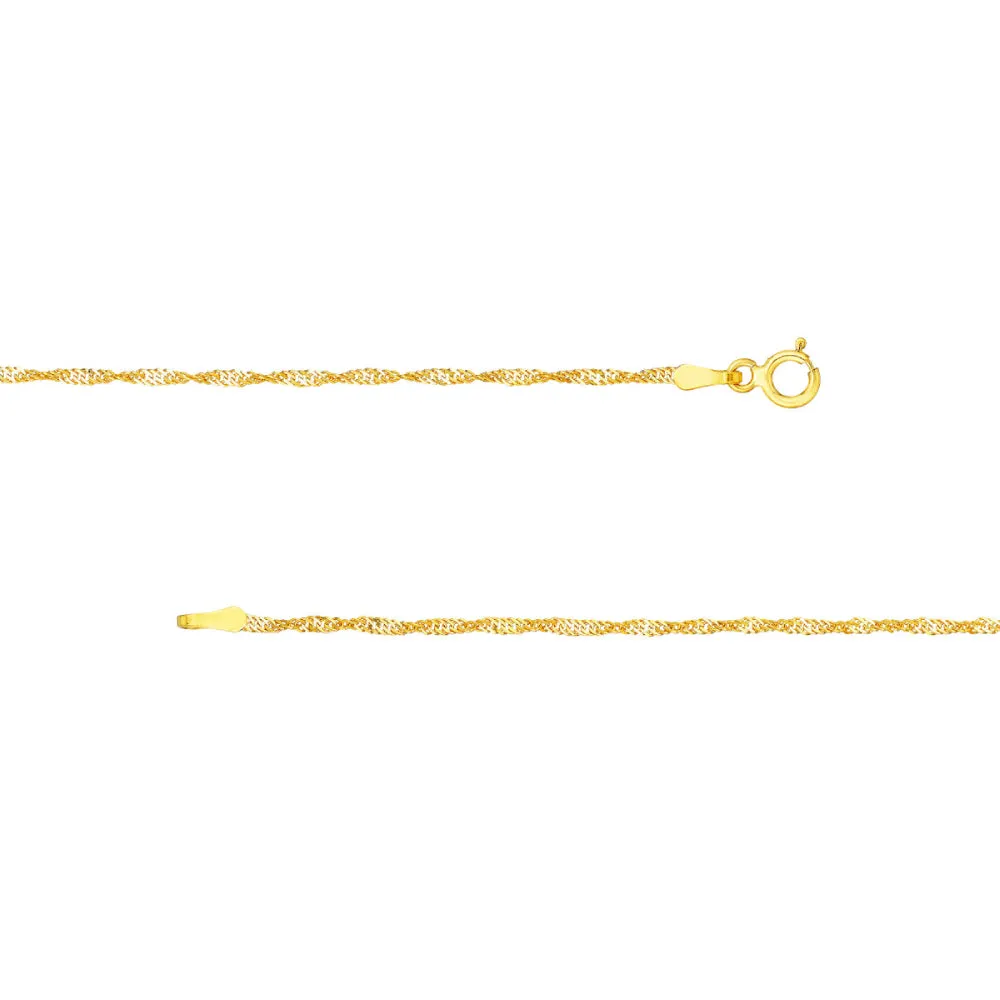 14k Gold Singapore Chain Necklace, 18"