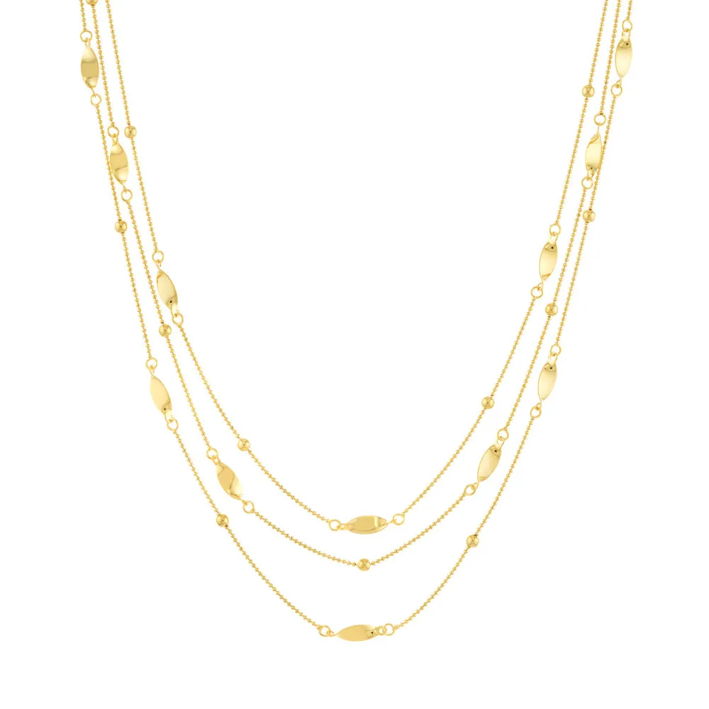 14k Gold Three Layer Chain Necklace, 17" 