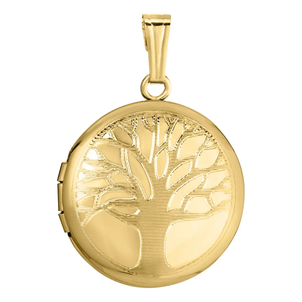 14k Gold Tree of Life Engraved Locket Necklace, 18" 