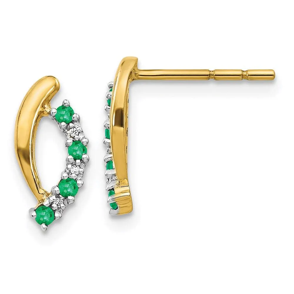 14K Gold w/ Diamond & Emerald Post Earrings 