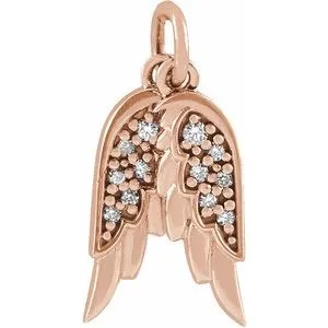 14K Rose .03 CTW Natural Diamond Angel Wings Pendant 