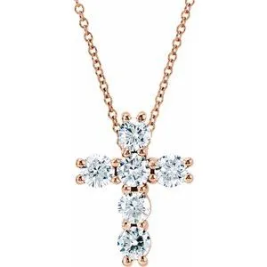 14K Rose 1/4 CTW Natural Diamond Cross 18" Necklace 