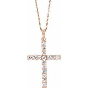 14K Rose 1/5 CTW Natural Diamond Cross 18" Necklace 