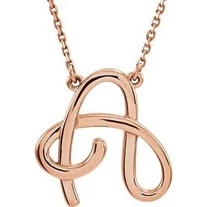 14K Rose Script Initial A 16" Necklace 