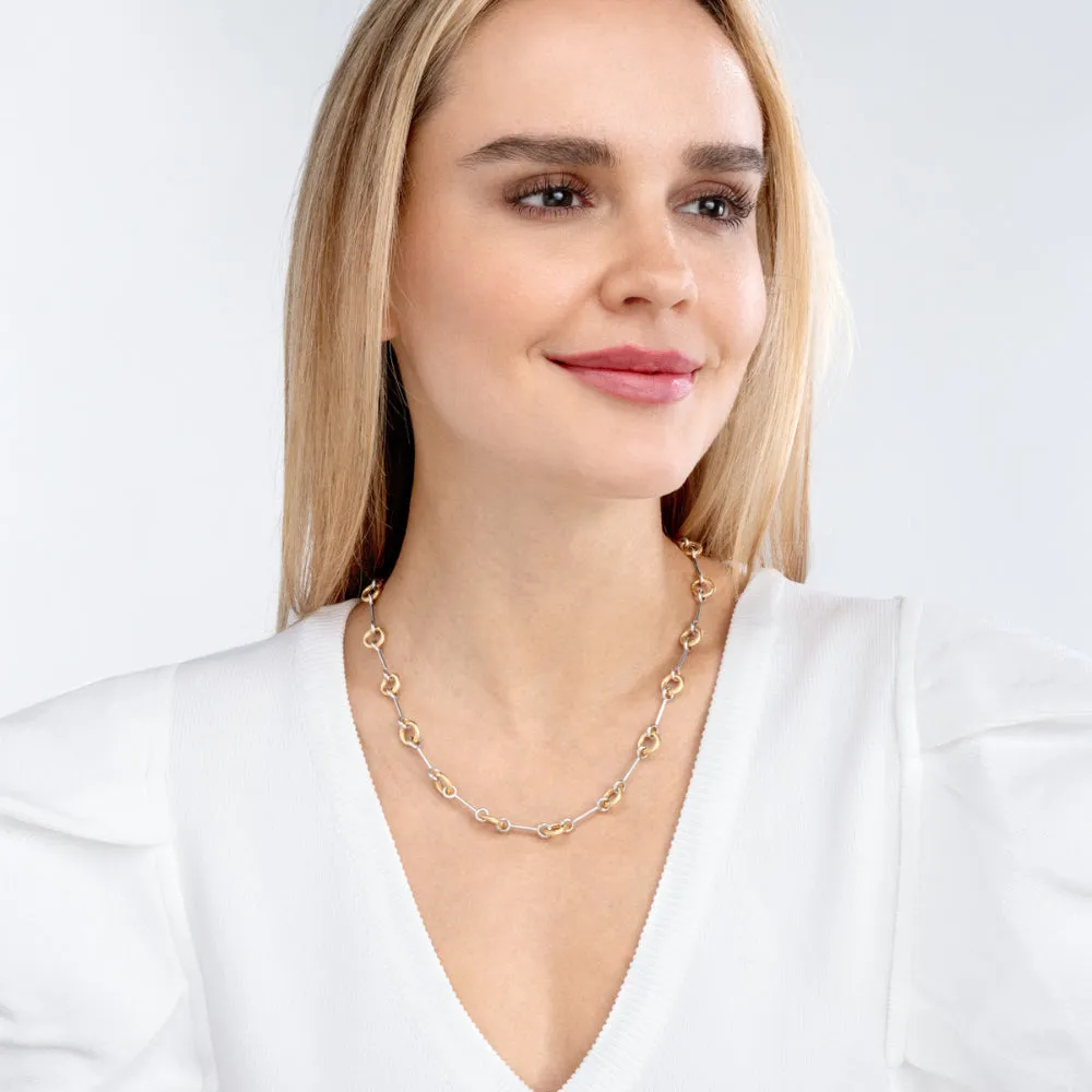 14k Two-Tone Alternating Textured Link Necklace
