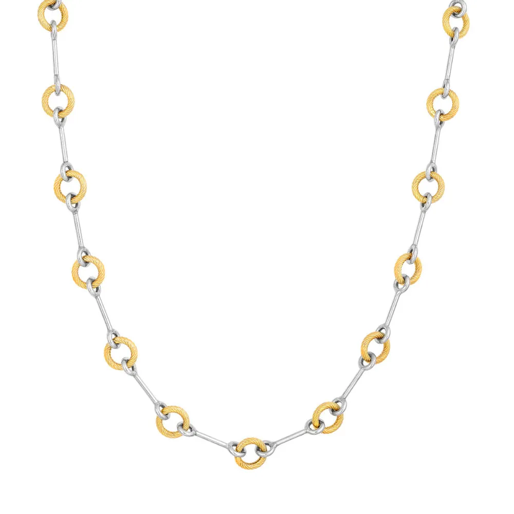 14k Two-Tone Alternating Textured Link Necklace 