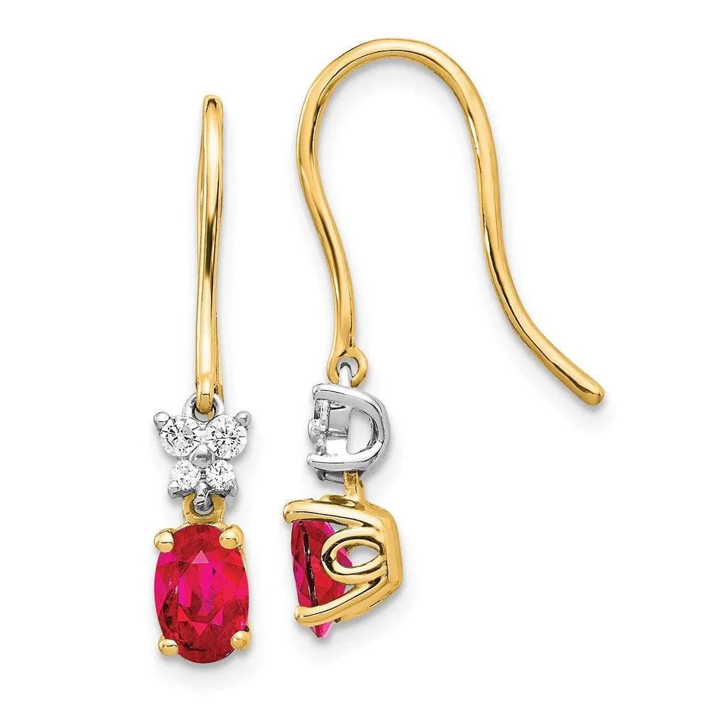 14k Two Tone Diamond & Ruby Earrings 
