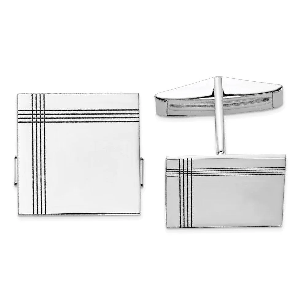14K WG Square w/Line Design Cuff Links 