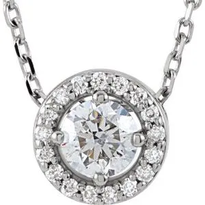 14K White 1/5 CTW Natural Diamond Halo-Style 16" Necklace 