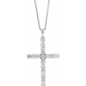 14K White 1/8 CTW Natural Diamond Cross 18" Necklace 