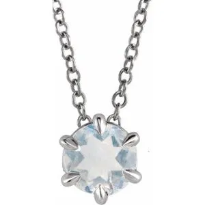 14K White 4 mm Natural Blue Moonstone Solitaire 16-18" Necklace 