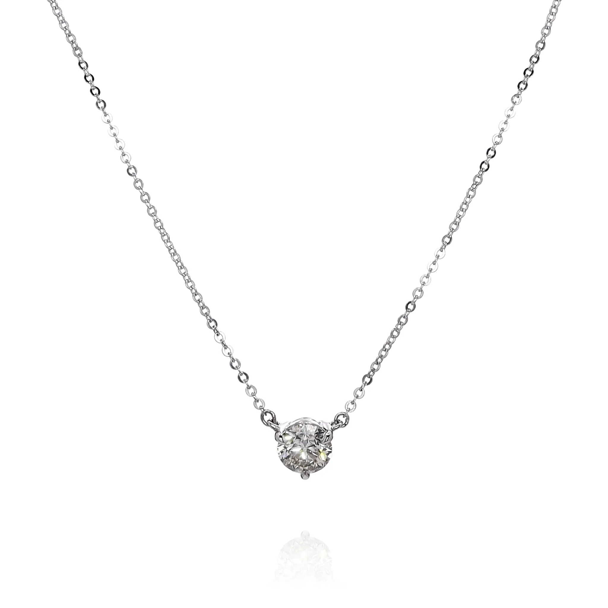 14k White Gold 1.13ct Diamond Solitaire Pendant Necklace 