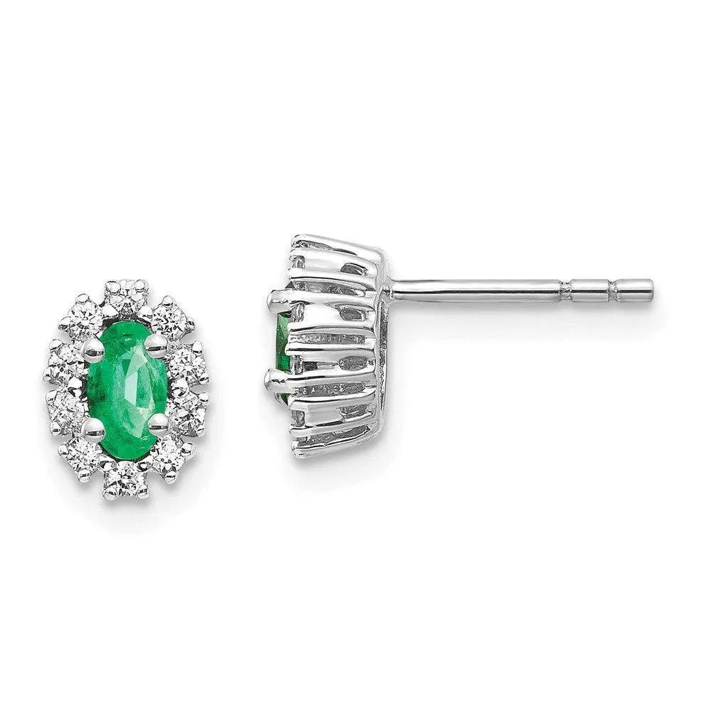 14k White Gold 1/5Ct Diamond & Emerald Earrings 