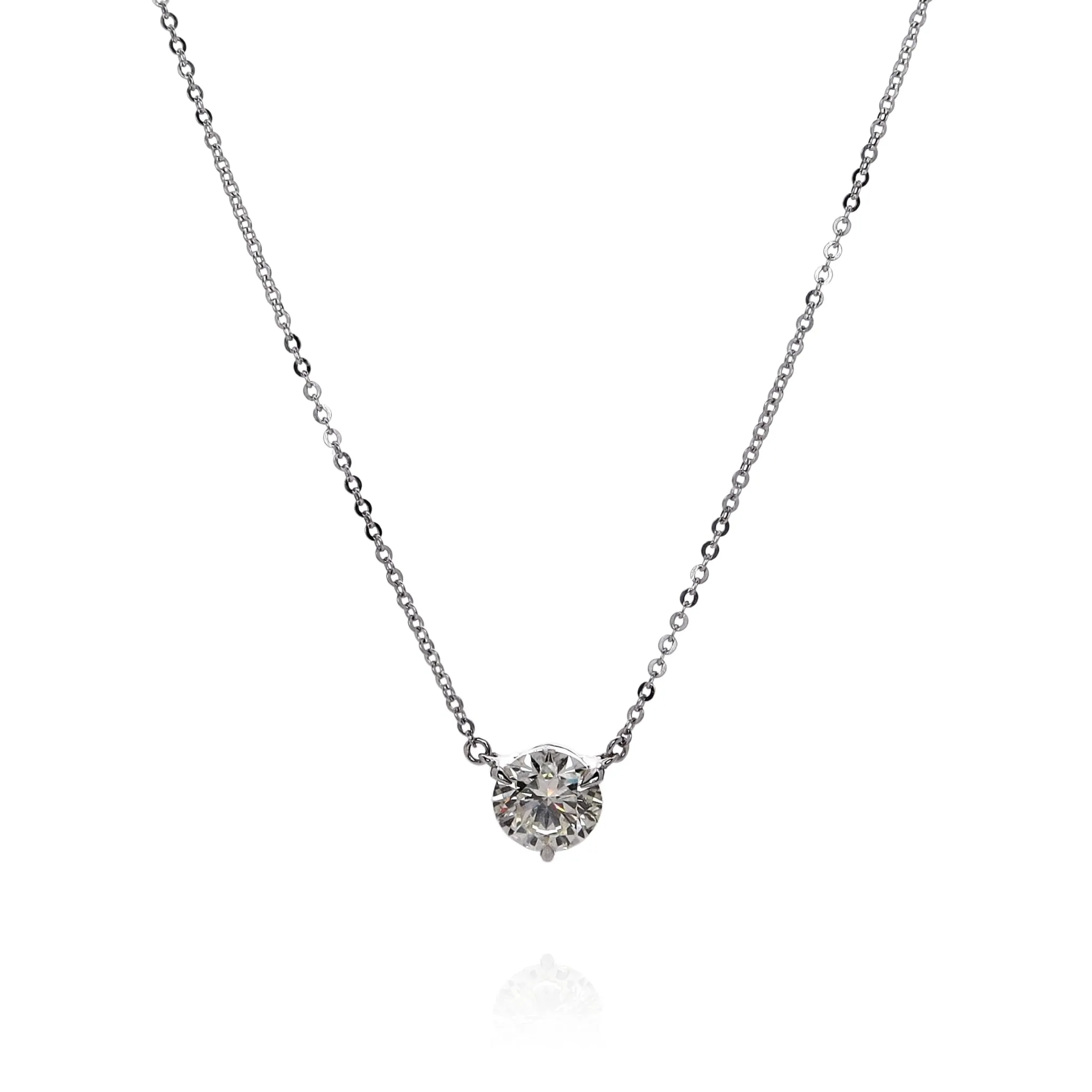 14k White Gold 1.70ct Diamond Solitaire Pendant Necklace 