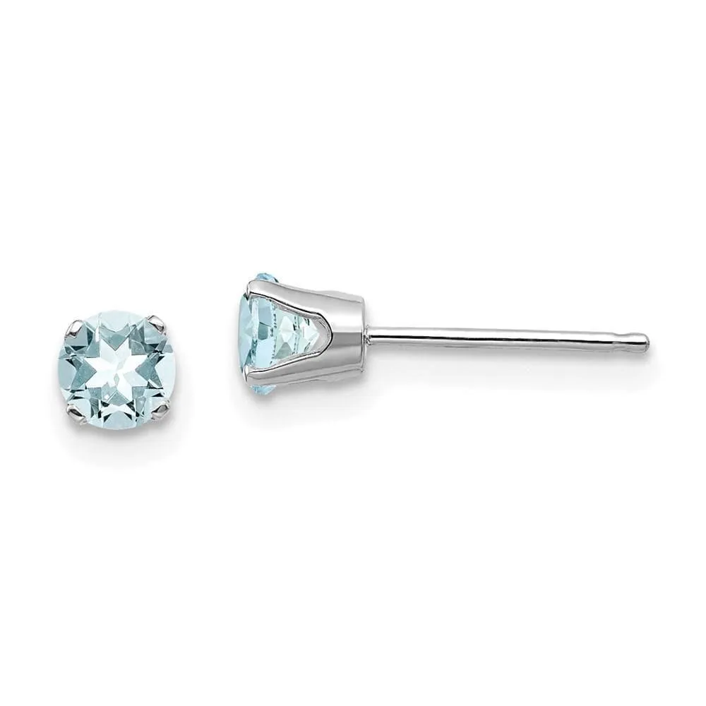 14k White Gold 4mm Aquamarine Stud Earrings 