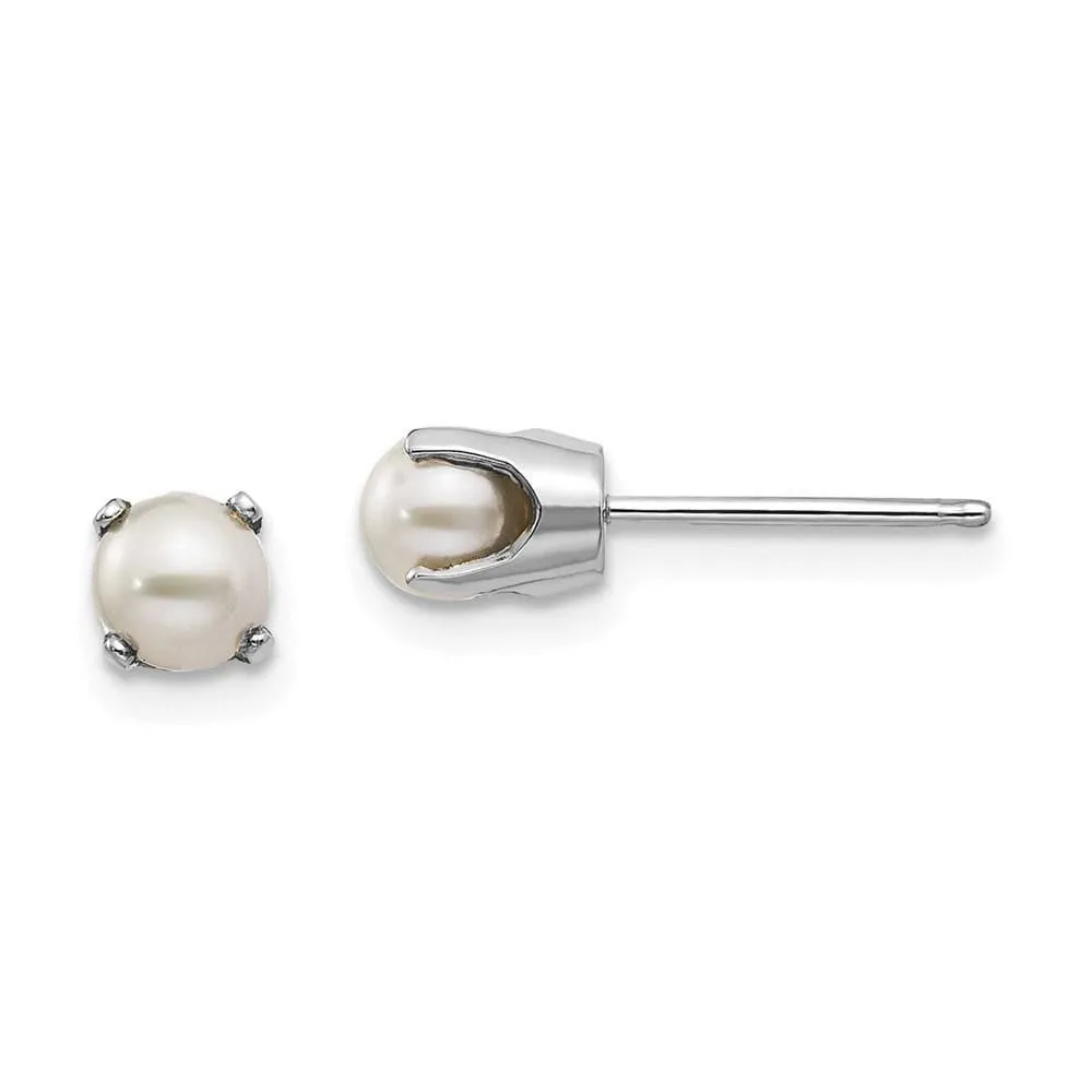 14k White Gold 4mm FW Cultured Pearl Stud Earrings 