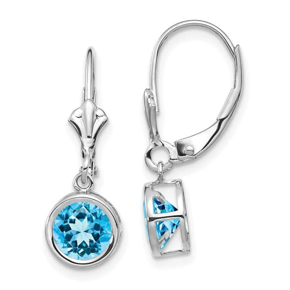 14k White Gold 6mm Blue Topaz Leverback Earrings 