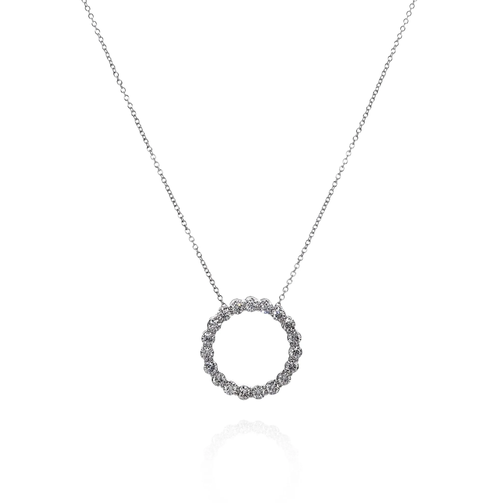 14k White Gold Adjustable 16-18" 2.7mm Diamond Circle Pendant Necklace 