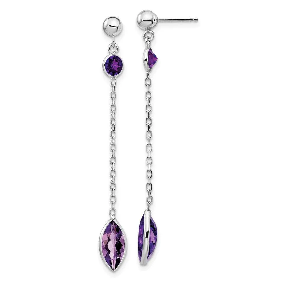 14k White Gold Amethyst Post Dangle Earrings 