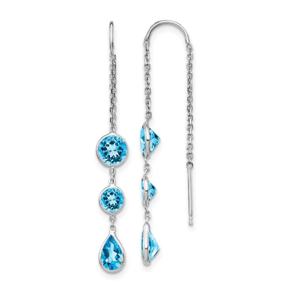 14k White Gold Blue Topaz Dangle U Wire Earrings 