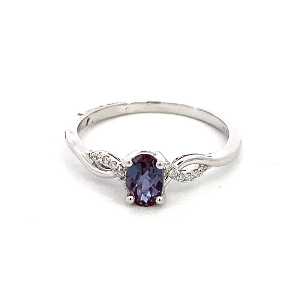 14K White Gold Classic Lab Grown Alexandrite Ring 