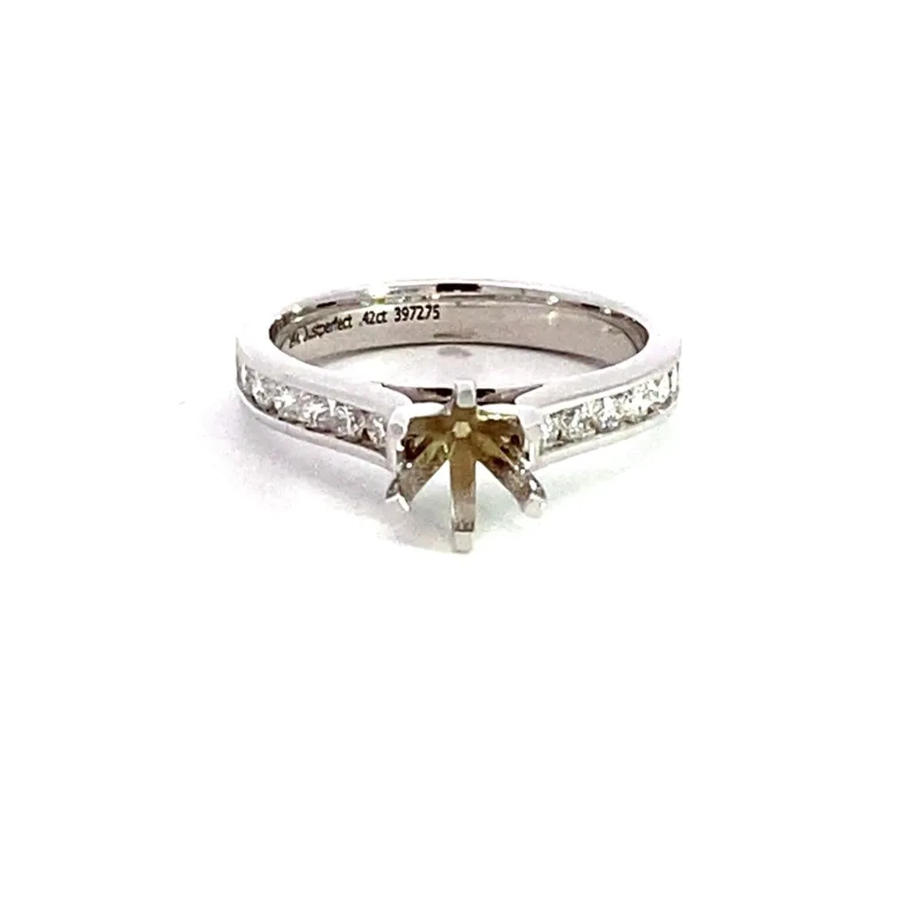 14K White Gold Classic Round Natural Diamonds Engagement Ring 