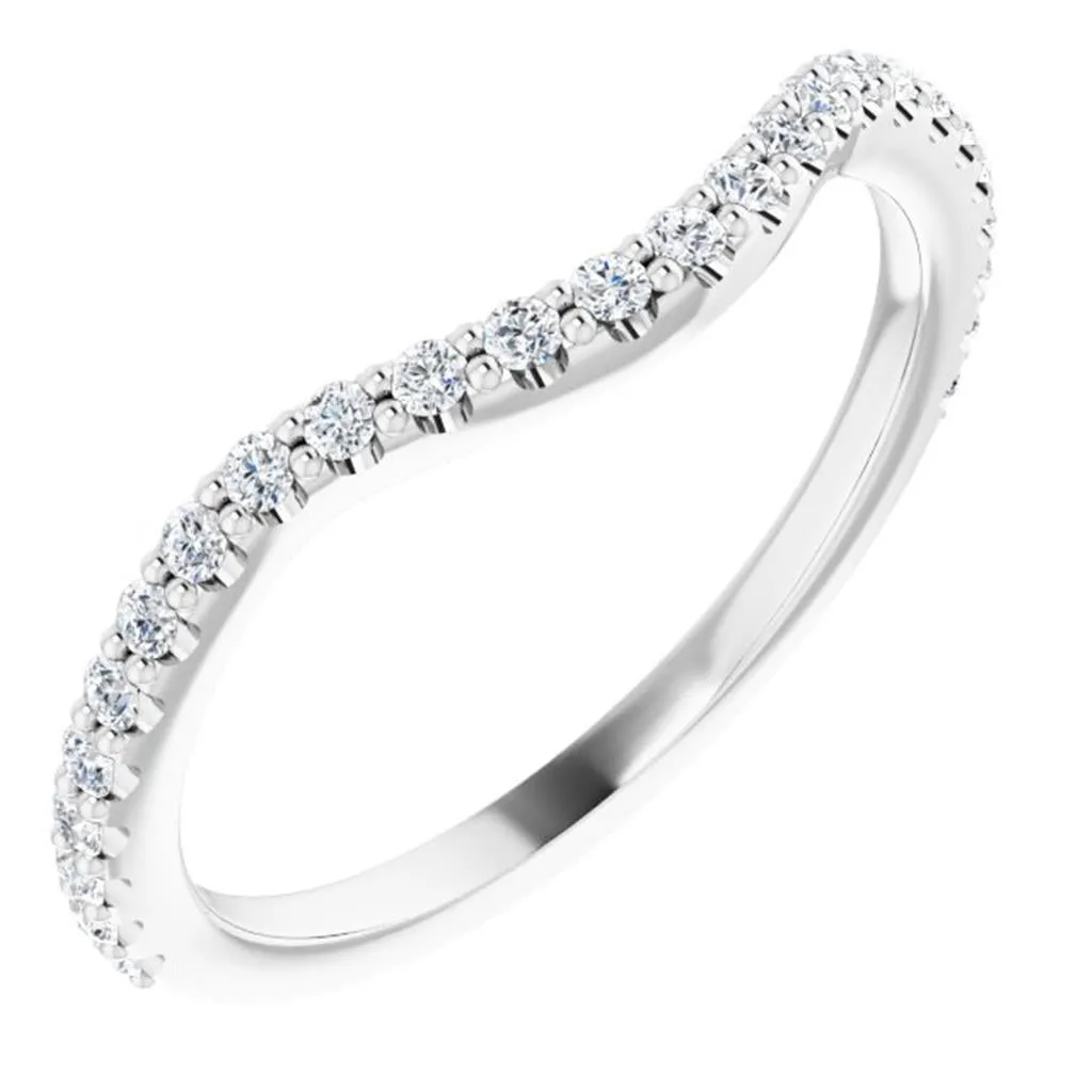 14K White Gold Curved Natural Diamonds Band 
