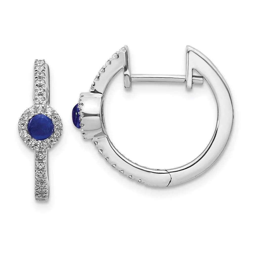 14k White Gold Diamond & Cabochon Sapphire Earrings 