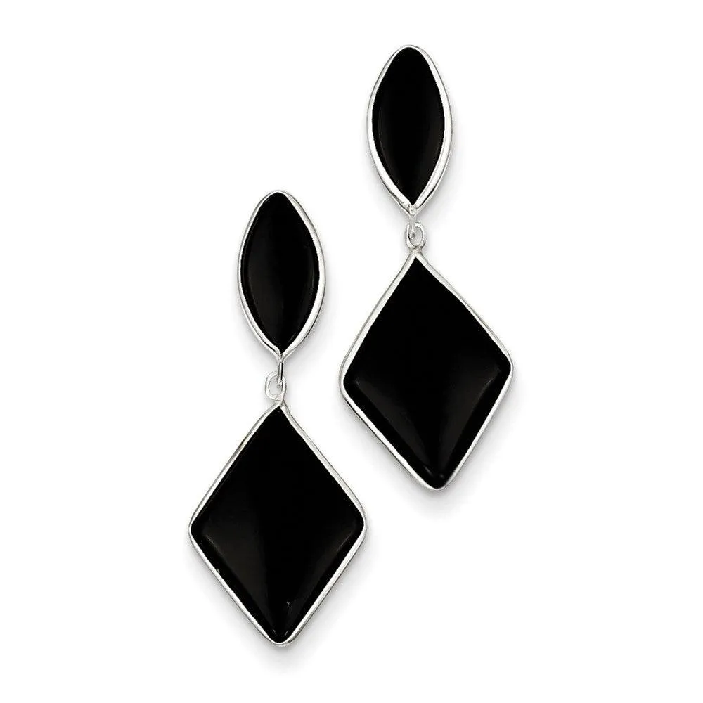 14k White Gold Onyx Dangle Post Earrings 