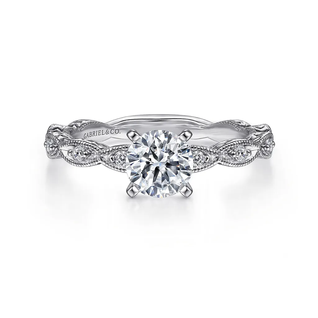 14K White Gold 'Sadie' Vintage Inspired Round Diamond Engagement Ring 