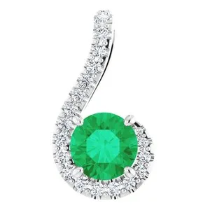 14K White Natural Emerald & 1/6 CTW Natural Diamond Pendant 