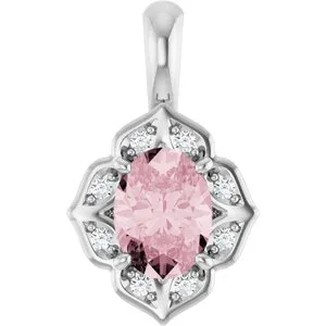 14K White Natural Pink Morganite & .08 CTW Natural Diamond Pendant 