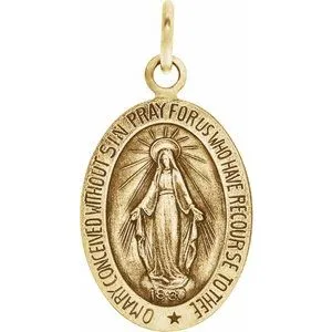 14K Yellow 12x8 mm Oval Miraculous Medal