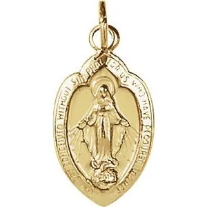 14K Yellow 13x8 mm Oval Miraculous Medal Pendant 