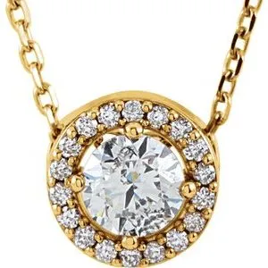14K Yellow 1/4 CTW Natural Diamond Halo-Style 16" Necklace 