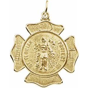 14K Yellow 25 mm St. Florian Medal Pendant 