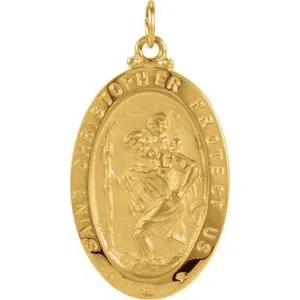 14K Yellow 25x18 mm Oval St. Christopher Medal 