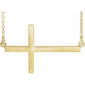 14K Yellow 28x16.2 mm Sideways Cross 16-18" Necklace 