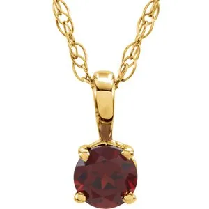 14K Yellow 3 mm Imitation Mozambique Garnet Youth Solitaire 14" Necklace 