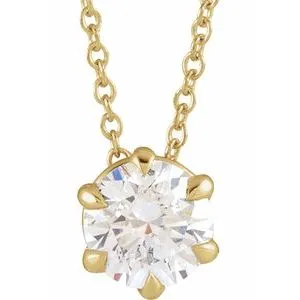 14K Yellow 3/4 CT Natural Diamond Solitaire 16-18" Necklace 