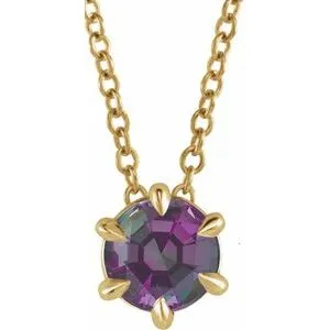 14K Yellow 6 mm Lab-Grown Alexandrite Solitaire 16-18" Necklace 